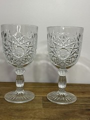 Libbey Vintage Set 2 Water Wine Glass Goblets Starburst Hobstar Pattern
