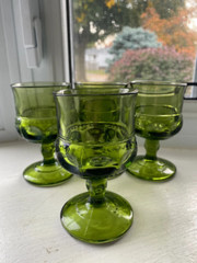 Vintage Green Indiana Glass Kings Crown Thumbprint Goblets Wine Sherry Glasses 4