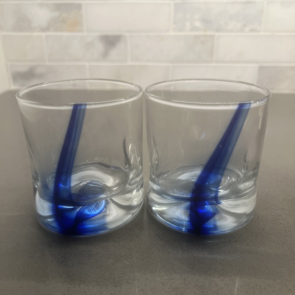 2 Libbey Blue Ribbon “Rocks Glass” With Dimpled Sides