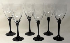 6 Elegant Mikasa Crystal Alexandra Black Stemmed Water Goblets 8 1/2″