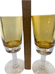 Winterthur Jewel Tone Amber Water / Wine goblets, handblown, set of 2