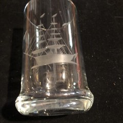 SET 6 ETCHED SCHOONER, BOAT, CLIPPER SHIP TALL GLASSES-See all Pics