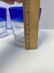 2 Mexican Hand Blown Cobalt Blue Rim Glass Tumbler Rough Pontil Bubble Low Ball