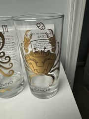 MCM Vintage Zodiac Glasses W/22K Gold, Set Of 6