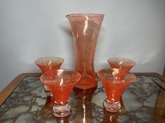 Dansk Orange Swirl Art Glass Cocktail Barware Cordial Pitcher Glasses Stirrer