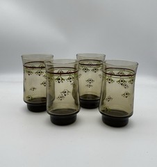 Vintage 1970’s Libbey Smokey Juice Glasses with Red & Green – Set of 4