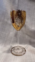 Rare Moser Crystal Intaglio Antique Cut 24 Karat Overlay Cordial Wine Glass