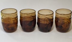 Vintage Frederick Warren Art Glass Tumblers Smoky Brown Swirl Blown Set of 4