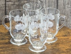 4 Vintage Libbey ETCHED PINE CONES Tumbler Glasses Winter Irish Coffee Frosted
