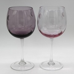 Marquis By Waterford Etched Polka Dot Crystal Wine Glasses Pink Purple Valentine