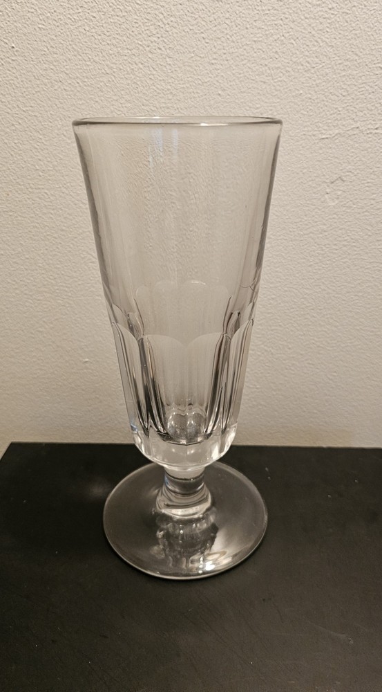 Soda Fountain Sundae Tall Heavy Pedestal 11 Panel Vintage Depression Glass Era