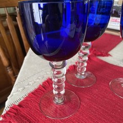 Goblets Wine Glasses Cobalt Blue & Clear Stem Barware – 7-1/2”- Set Of 3