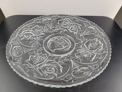 Vintage 10.5″ Round Embossed Floral Glass Serving Platter Plate Dish