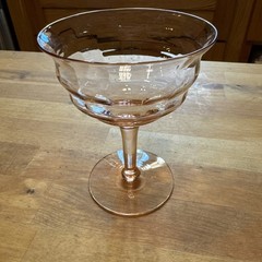 Vintage Block Optic Pink Depression Glass Sherbert/Champagne Glass 3 Tiny Chips