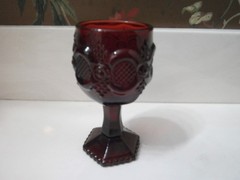 Red Pressed Glass Goblet Stemmed Drinking Glass Hexagon Shape