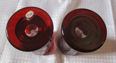 Bohemian Ruby Red Cut-To-Clear Pedestal Goblets – Chalices (2) w/Deer Scene