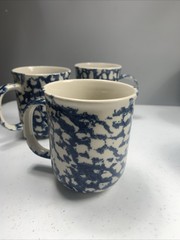 Sponge Coffee Mugs Tienshan Hearts Stoneware Folk Craft 3-7/8″ Set of 3
