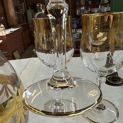 Mint Set of 6 Cristallerie Italian Gold Encrusted Crystal Goblets With decanter
