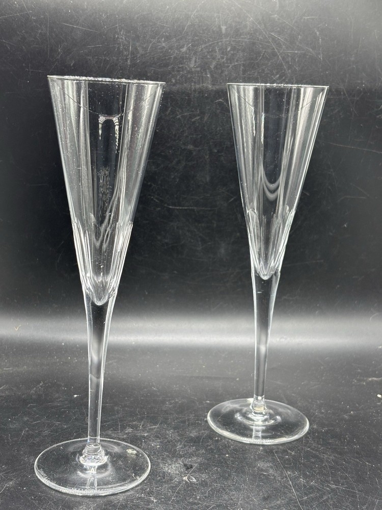 (2) TIFFANY & CO~TFC14~Crystal Champagne Flutes~Panel Cut~9″~EXCELLENT
