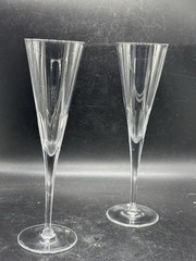 (2) TIFFANY & CO~TFC14~Crystal Champagne Flutes~Panel Cut~9″~EXCELLENT