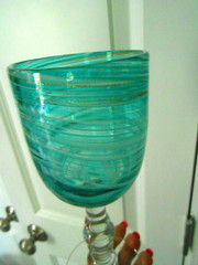 Pier 1 Goblet Aqua Blue Gold Bullicante Swirl Blown Glass