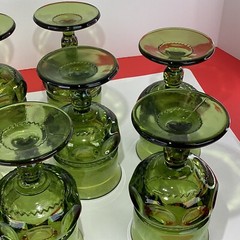 Set of nine Indiana glass green kings crown goblets glasses water iced tea READ