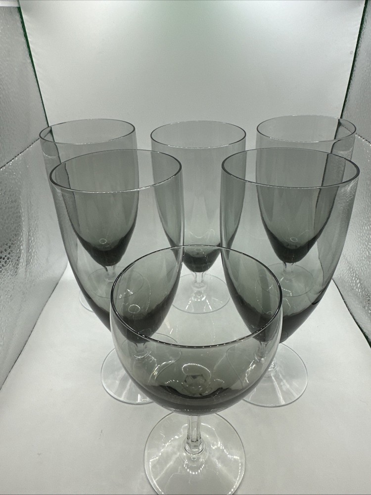 Vintage Fostoria Smoked Glass Goblets Gray Ombre Wine Water Set Mid Century (6)
