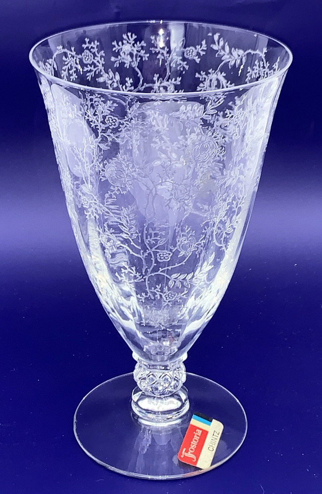 Fostoria Chintz Floral Etch Crystal Glass 6″ Iced Tea Stem #6026 Vtg Single READ