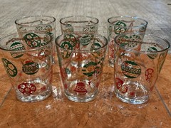 HAZEL ATLAS CHRISTMAS RED GREEN GOLD DOUBLE OLD FASHIONED Glasses MCM Lot 6 EUC