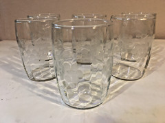 Set of 6 Vintage Grape design Etched Swig Glasses, Thin Beveled Glass, 3 1/4″