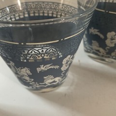 MCM Hazel Atlas Blue White Cocktail Glasses Low Ball Set Of 5 Arabian Knight 6oz