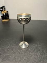 European Vintage 1950s Silverplate Gilt Cordial Goblets Set Of 3, 1.75×4.75”