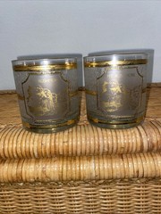 Vintage Mt. RUSHMORE Low Ball Bar Glasses by Culver Glassware 22k Gold USA