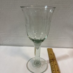Vintage La Mediterranea Recycled Green Glass Goblet, Spain 7.75 inches tall.