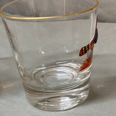 Vtg MCM Handpainted 3D Enamel Pheasant Gold Rim Old Fashion Tumbler Bar Glasses