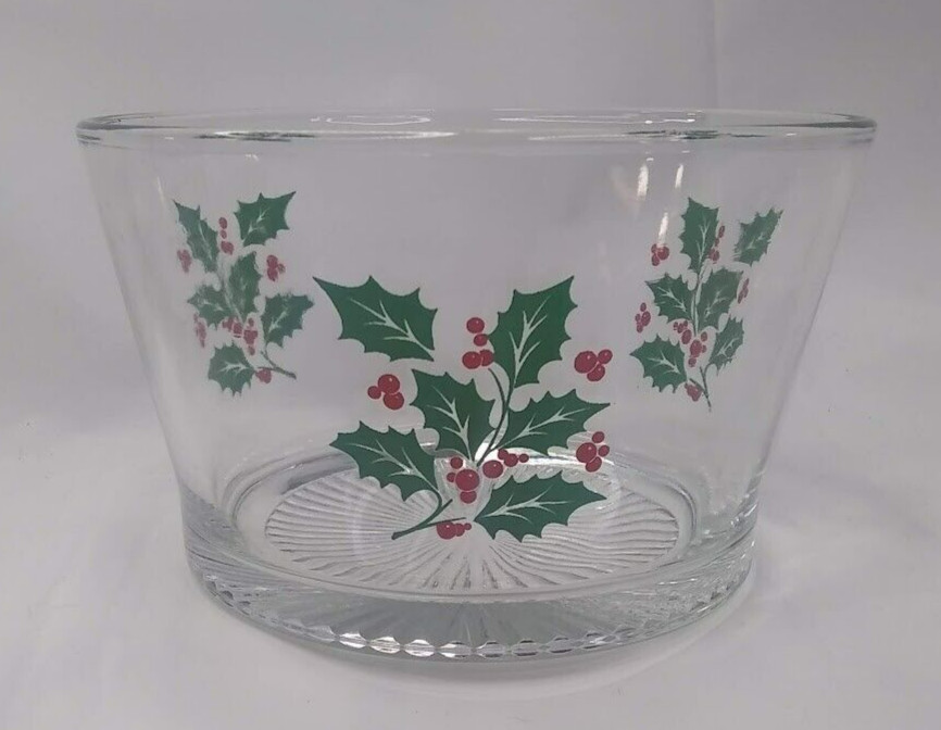 Libbey Glass Company LRS3 Green & Red Holly Red Ribbons No Gold Trim 1 Bowl