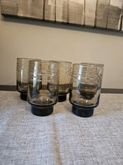 Vintage Libbey Tawny Smoke Etched Glasses Set Of 5