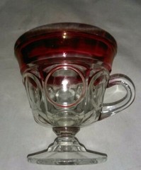 6 Rare 4 Oz Footed Kings Crown Thumbprint Cup Tumblers Ruby Rim Handled Vintage