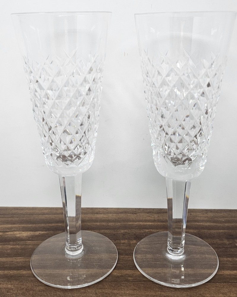 Waterford Crystal Alana Champagne Flutes 7 3/8″ Set of 2 Wedding Toasting Glass