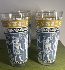 Vintage MCM Set Of 4 Hazel Atlas Egyptian Revival cocktail glasses RARE COLORS