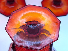 9 Nine Independence Glass Amberina Ruby Red Octagonal Dessert 4″ Sherbet Glasses