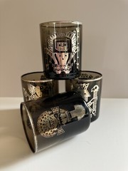 Vintage Mid Century Modern Barware Glasses Set 4 Aztec Mayan Smoke Sterling