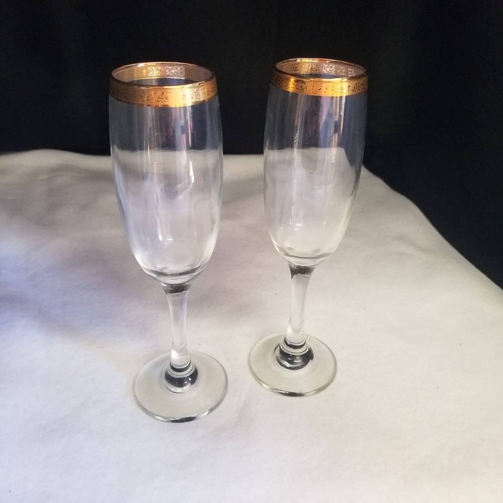 2 Lenox Autumn Wide Gold Band Crystal Champagne Flutes 2 piece Toasting Set MCM
