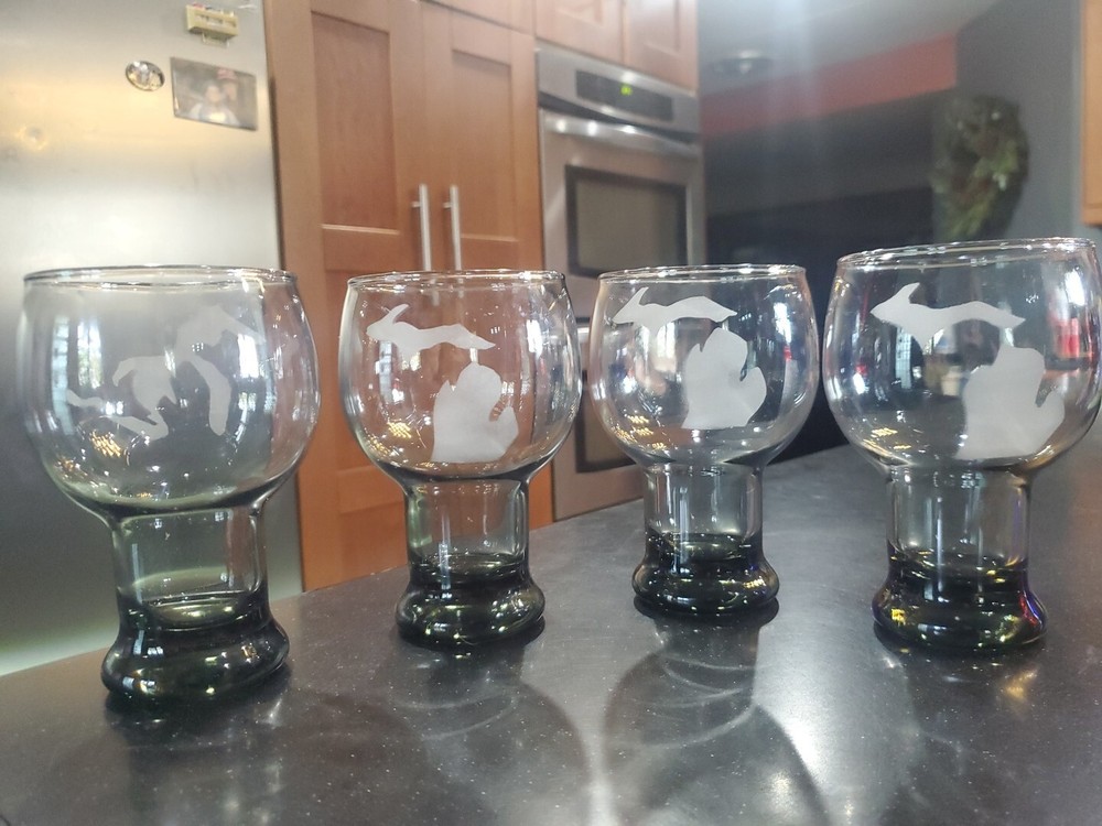 4 Vintage 16 oz Libby Tawny Accent Beer Glass Tumbler Frosted State Of Michigan