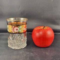 EAPG Antique Hand Painted Tumbler Drinking Glass Button & Arches Gold Dated 1914