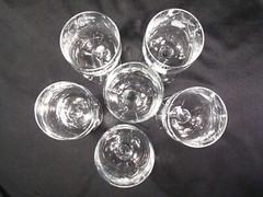 Water/Wine Glasses Gray Cut Floral Berries on Bowl Unknown Manufacturer Set of 6