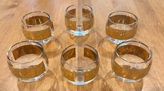 MCM CULVER 22 KT GOLD FLORENTINE FRUIT (6) ROLY POLY DRINK GLASSES BARWARE