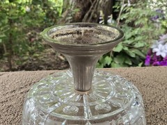 Vintage Crystal Clear Compote Stemmed Crystal Candy Dish Bowl Metal Base