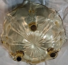 VTG Fostoria Baroque Topaz Yellow Glass Three Footed Nut Trinket Candy Dish Bowl