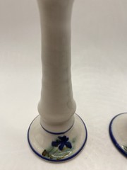 2 Studio Crafted Hand Painted Pottery Base 9 1/8” Wine Goblets,Signed, Blue Iris